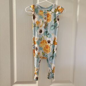 Little Bum Bums I Lily Love You Ruffle Romper Floral Bamboo Girls SZ 3-6 Months